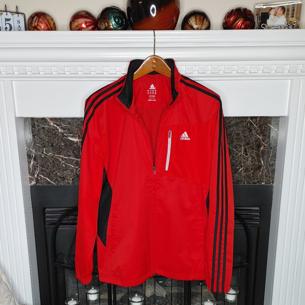 ADIDAS MENS DRIVE 2 WINDBREAKER FULL FRONT ZIP JACKET WITH STOWAWAY HOOD, RED M - Picture 1 of 14